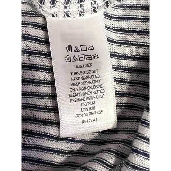 Adrienne Vittadini Linen Blouse Size 2X Black and Grey Stripes Half Sleeves - Picture 7 of 9